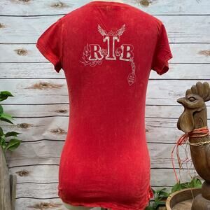 RTB Real Tough B itch Red Acid Wash Graphic Logo Tee Shirt Woman's Size Medium M